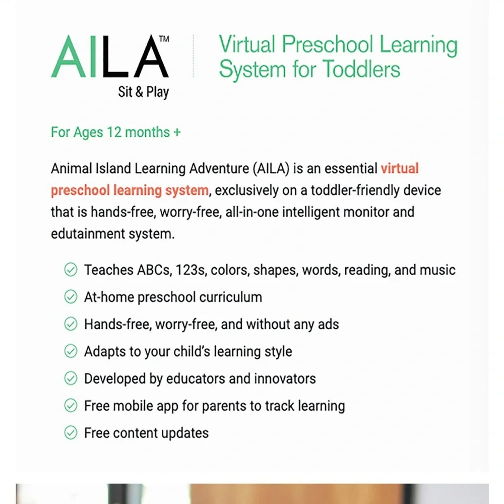 AILA Sit & Play Virtual Preschool Learning System w/ Protective Cuddle Case